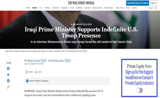 وول ستريت جورنال: السوداني يدعم وجود القوات الأمريكية بالعراق.. ولم يجدول انسحابها