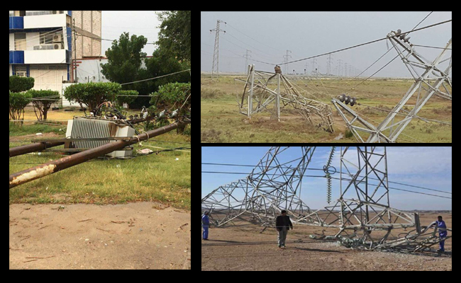 الاعمدة الكهربائية ضحية التخريب والعواصف في العراق
