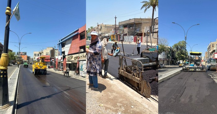 تحت لهيب الشمس: أمانة بغداد تواصل إكساء الشوارع لضمان انسيابية المرور