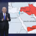 خريطة “الأحمر” لنتنياهو.. تشمل العراق وايران وسوريا واليمن ولبنان
