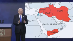 خريطة “الأحمر” لنتنياهو.. تشمل العراق وايران وسوريا واليمن ولبنان